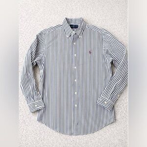 White with Navy Stripes Polo Ralph Lauren Custom Fit Button-Down – Like New